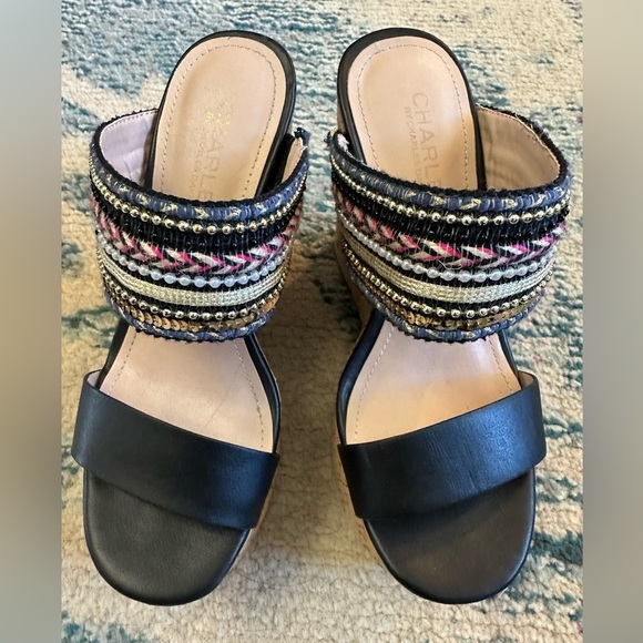 Charles David Boho Aztec Cork Wedge Sandals With Beaded Straps - Picture 4 of 6